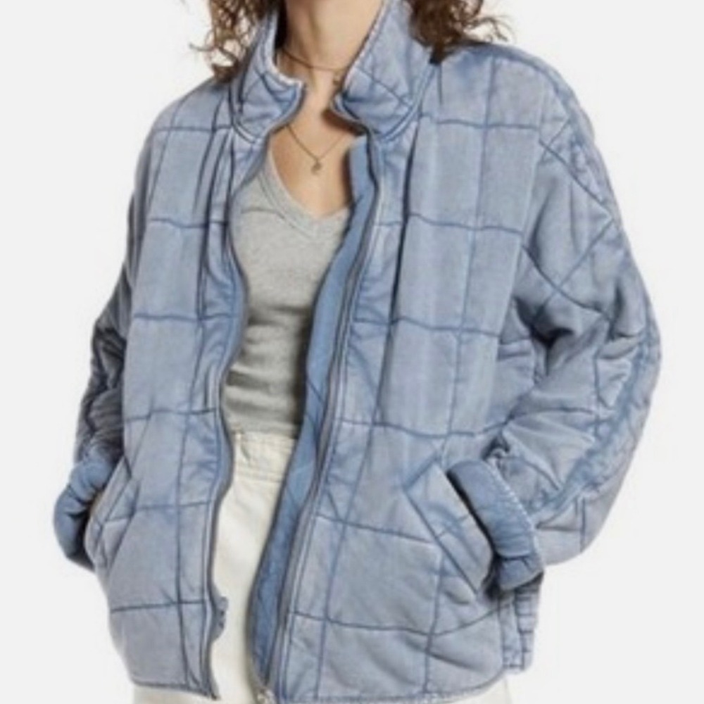 Free People We The Free Dolman Quilted Knit Jacket Size M Oversized Blue Wash
